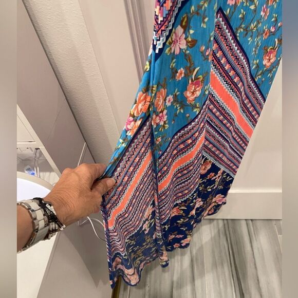 NEW Blue and Neon Sleeveless Floral Maxi Dress with Crochet Back.Size S - Picture 10 of 17